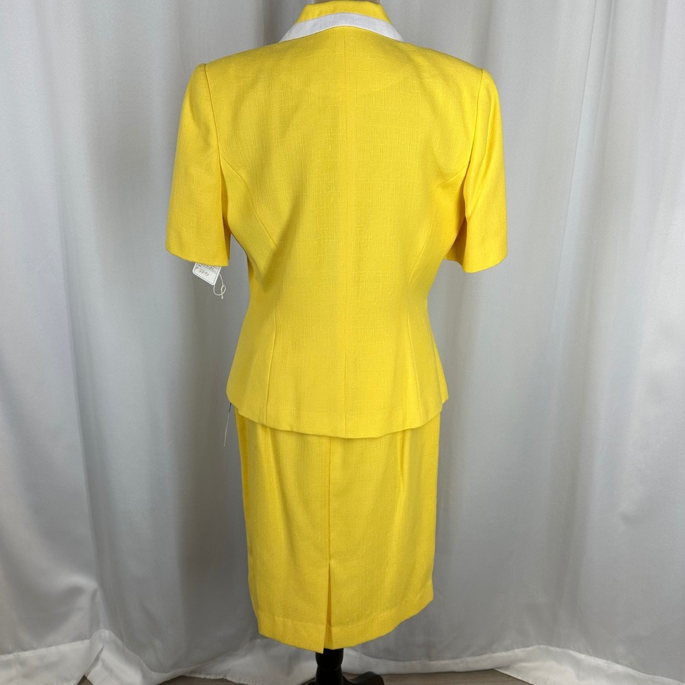 Morgan Miller Yellow Rayon Polyester 2 Pc Skirt Suit Size 8 Petite Career - Picture 3 of 16